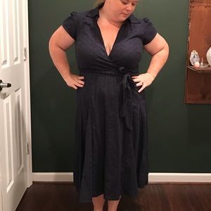 Plus Size Navy Wrap Dress w/ Cap Sleeves - size 18